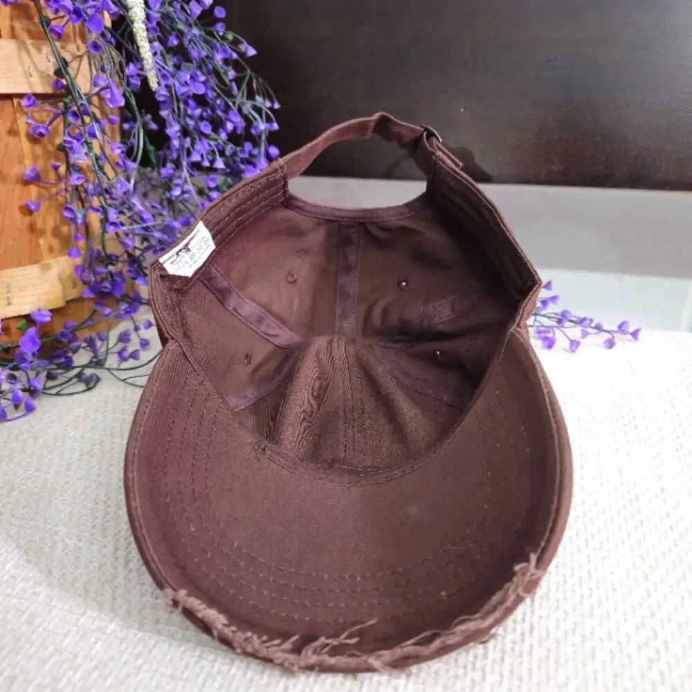 Distressed Cross Charm Dad Hat -- Brown/Silver -- OS -- Good Condition
